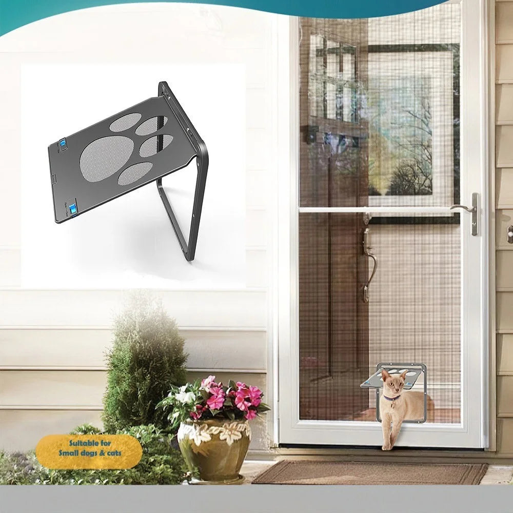 Pet Screen Door Self-Closing Durable Magnetic Flap Screen Automatic Lockable Black Door for Small Cat Kitten Puppy - 5