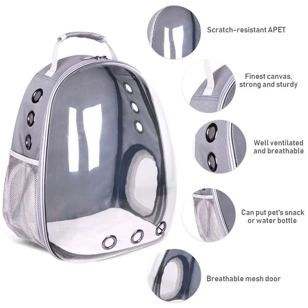 Pet Transparent Backpack Carrier Dog Cat Breathable Outdoor Travel Carrying Bag - Grey - 5