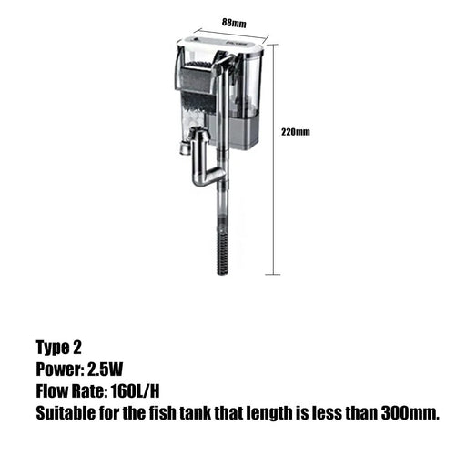 Fish Tank Filter Aquarium External Filter Waterfall Suspension Oxygen Pump Submersible Hanging Fliter - Type2 (160L/H) - 2