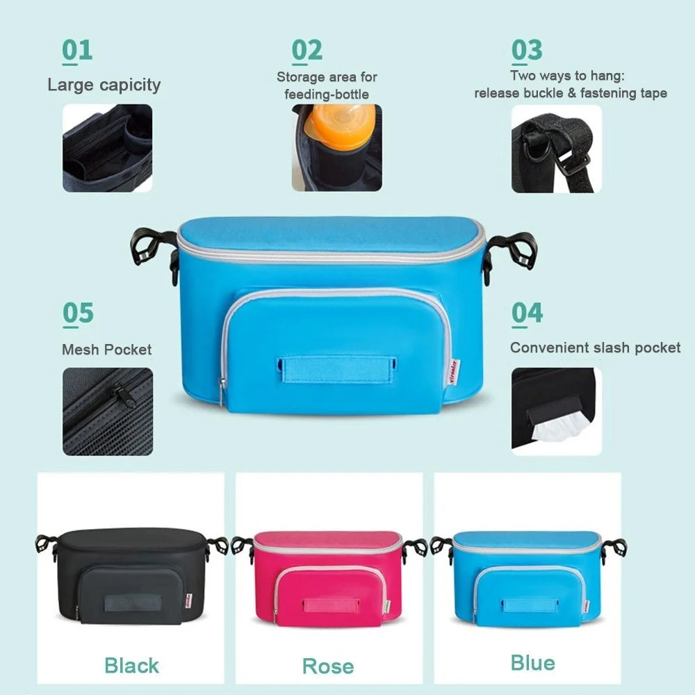 Baby Stroller Bag Organizer Bag Mama Carriage Buggy Pram Cart Basket Hook Backpack Stroller - Black - 2