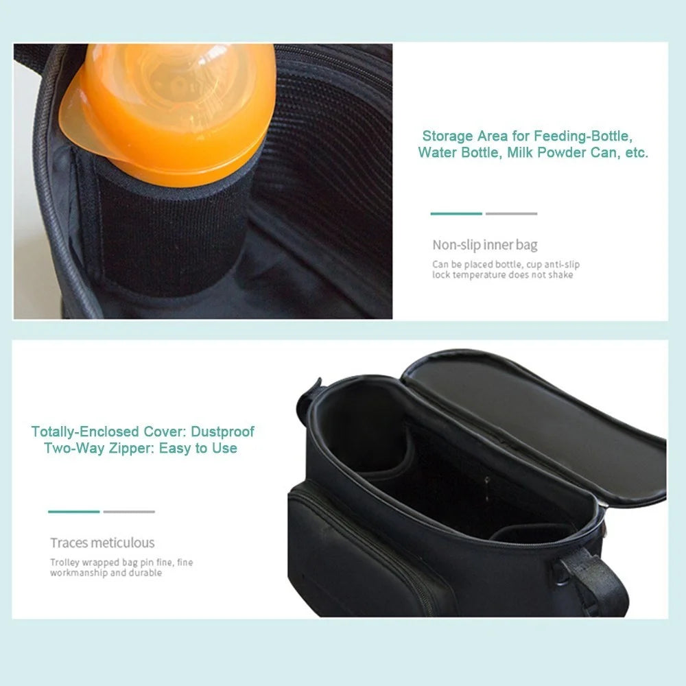 Baby Stroller Bag Organizer Bag Mama Carriage Buggy Pram Cart Basket Hook Backpack Stroller - Black - 3