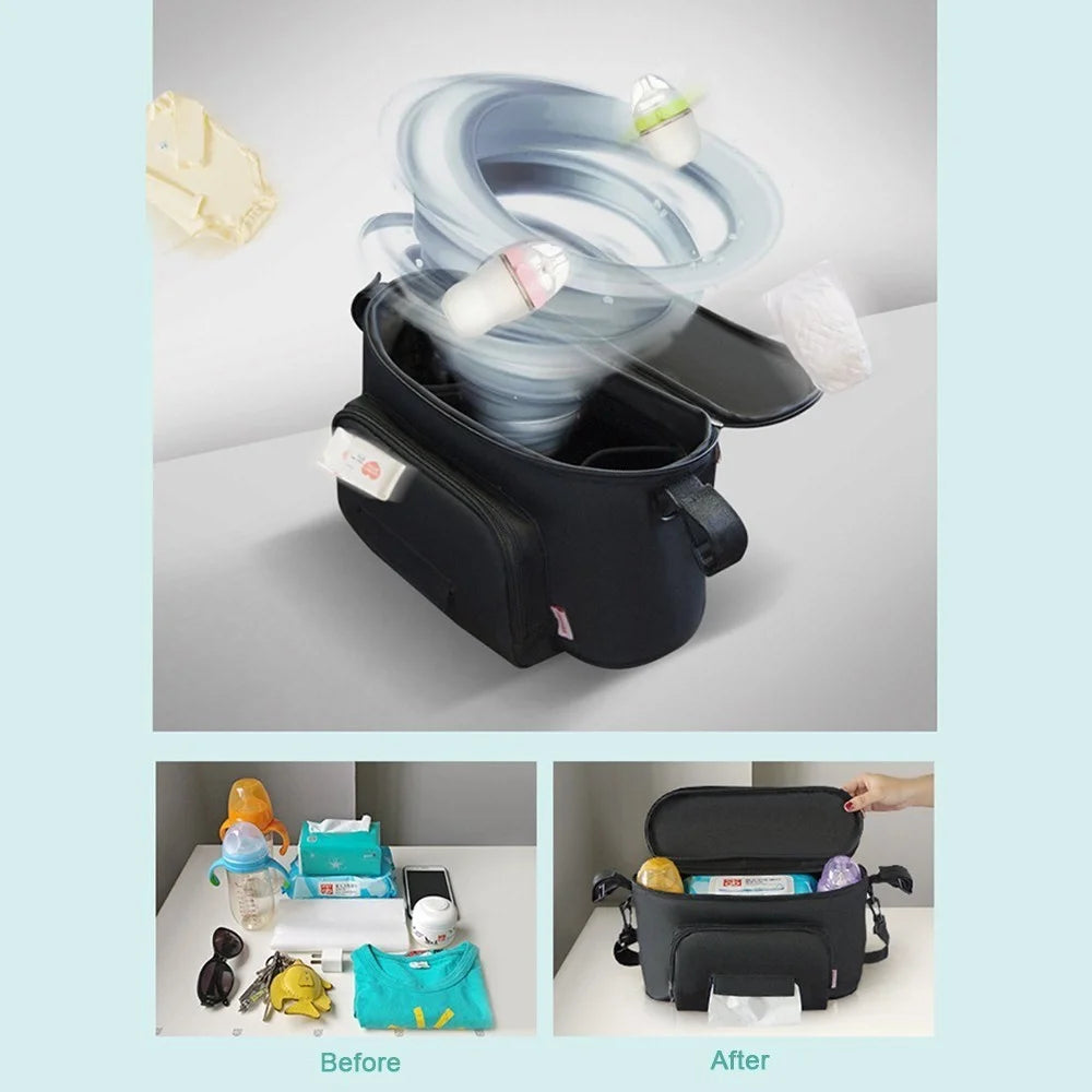 Baby Stroller Bag Organizer Bag Mama Carriage Buggy Pram Cart Basket Hook Backpack Stroller - Black - 7