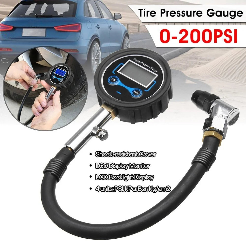 4 Units Switchable Digital LCD Tyre Tire Air Pump Pressure Gauge Tester - 1
