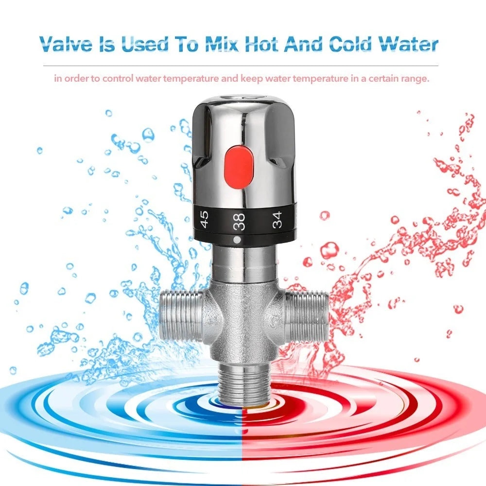 Adjustable Thermostatic Bathroom Mixer Valve Durable Brass Water Mixer Hot/Cold Water Mixing Temperature Control Valve for Home Water Heater - Type 1 - 2