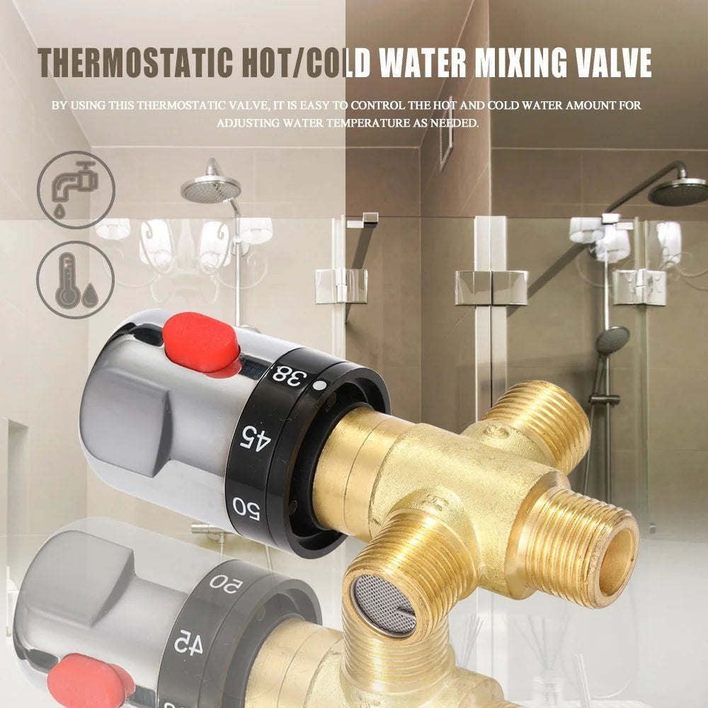 Adjustable Thermostatic Bathroom Mixer Valve Durable Brass Water Mixer Hot/Cold Water Mixing Temperature Control Valve for Home Water Heater - Type 1 - 3