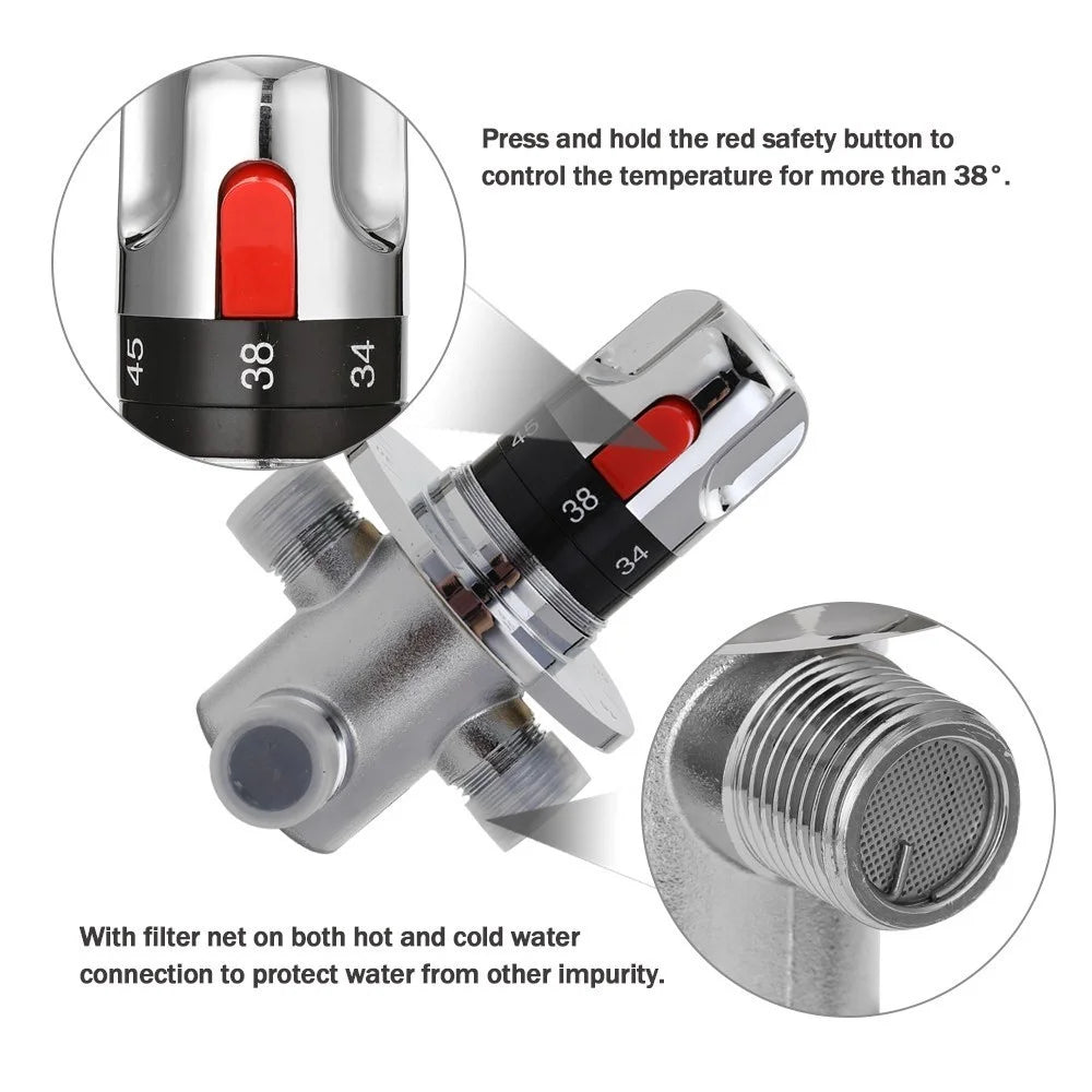 Adjustable Thermostatic Bathroom Mixer Valve Durable Brass Water Mixer Hot/Cold Water Mixing Temperature Control Valve for Home Water Heater - Type 1 - 5
