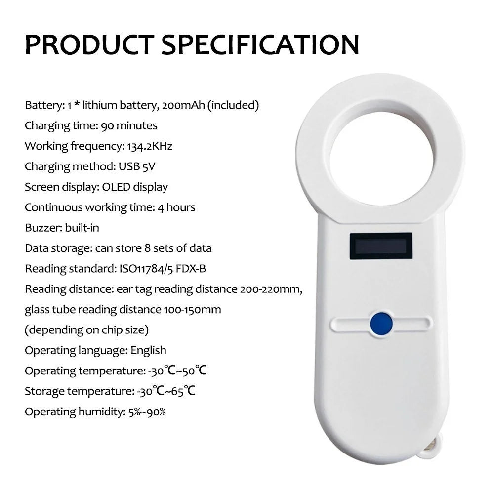 USB Charging Sensitive Digital Handheld Pet Scanner ISO11784/5 Animal Pet ID Reader Chip Transponder Microchip Scanner for Dog Cat Horse - 4