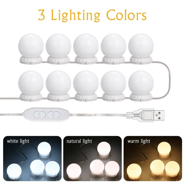 3 Lighting Modes Vanity LEDs Mirror Lights Kit with 10 Bulbs Adjustable 10 Brightness USB Mirror String Light for Makeup Dressing Table - 3