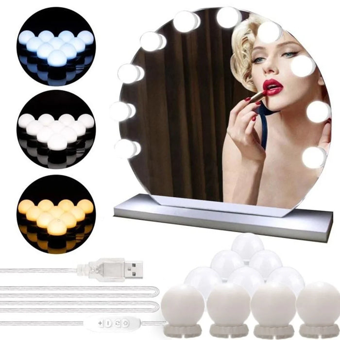 3 Lighting Modes Vanity LEDs Mirror Lights Kit with 10 Bulbs Adjustable 10 Brightness USB Mirror String Light for Makeup Dressing Table - 6