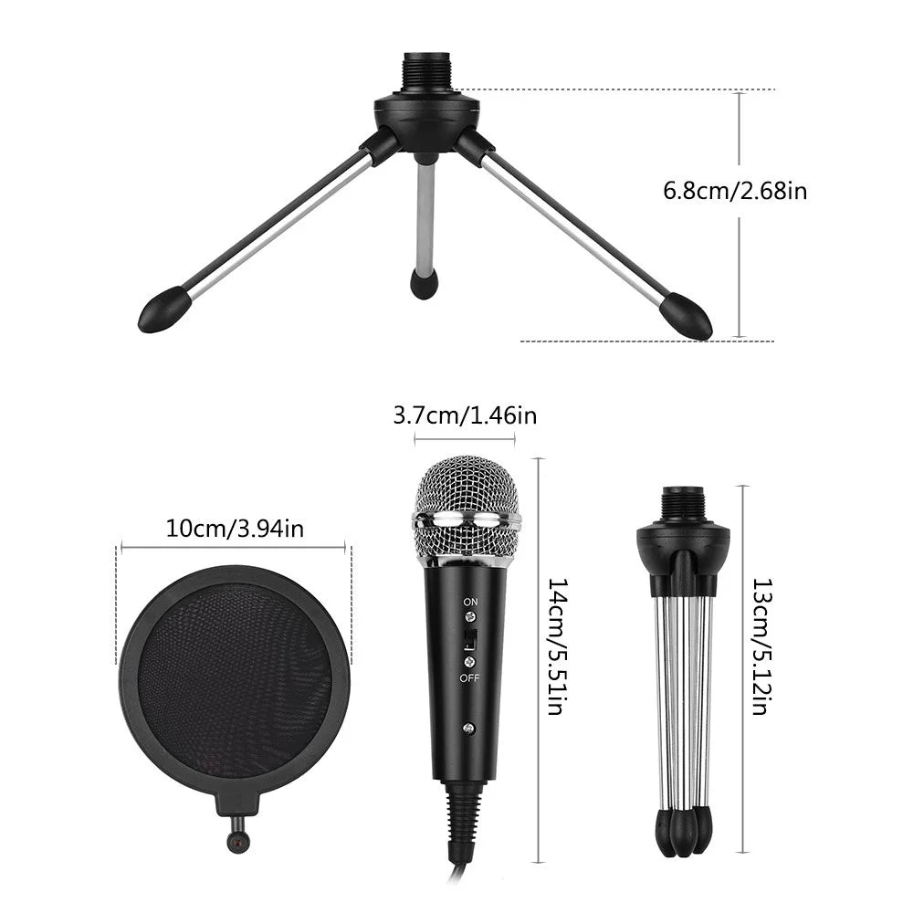 Video Microphone Kit with Mic Tripod Shock Mount Pop Filter Windshield Adapter Cable 3.5mm Plug - 3