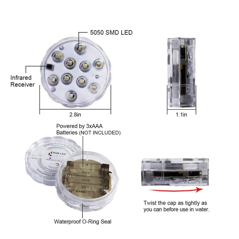 LED Lights with Remote Waterproof Underwater LED Lights Pad Battery Operated - 7