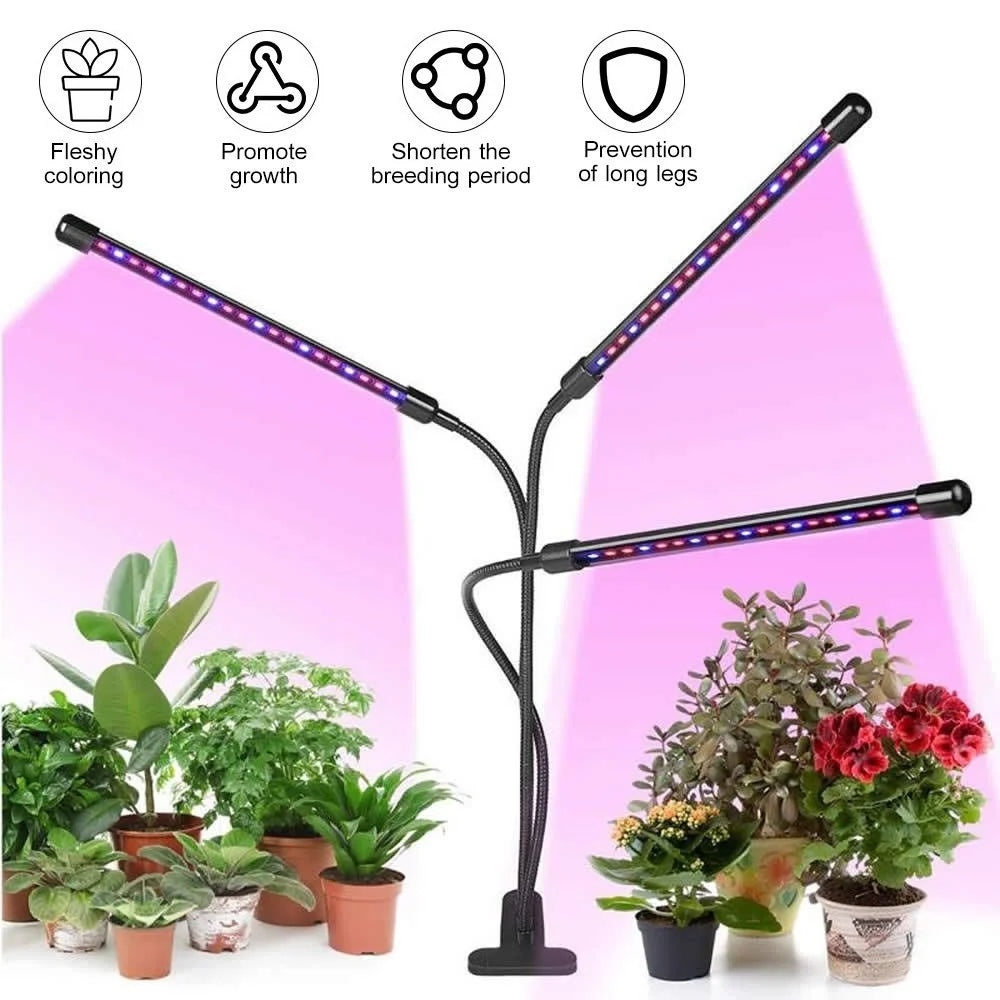 3-Head Grow Light 60 LED Light Bulb Plant Growing Lamps with Adjustable Arm Auto ON/Off Intelligent Timing 10 Levels Brightness for Indoor Plants - 1