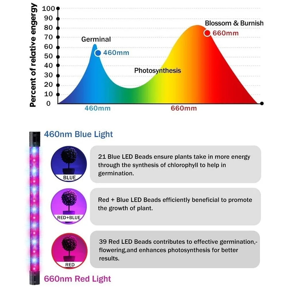 3-Head Grow Light 60 LED Light Bulb Plant Growing Lamps with Adjustable Arm Auto ON/Off Intelligent Timing 10 Levels Brightness for Indoor Plants - 3