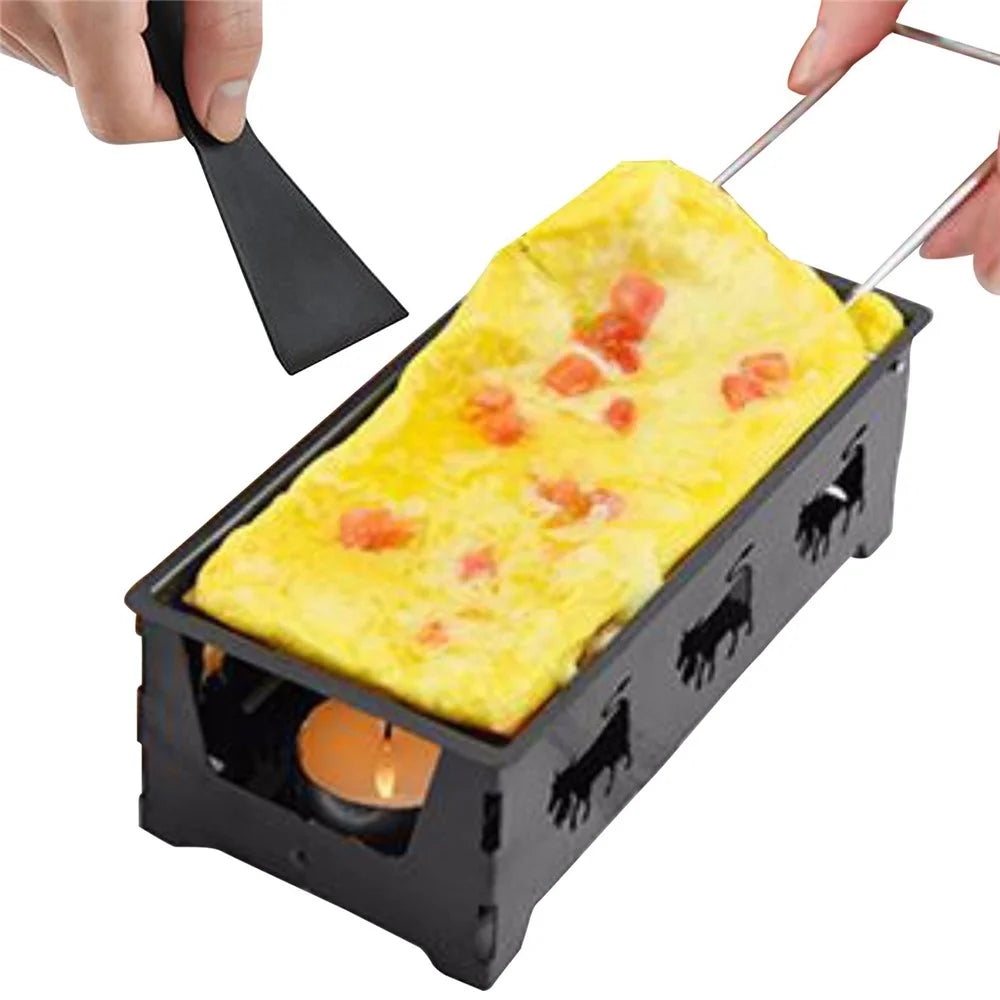 Non-Stick Raclette Grill Set Cheese Melter Pan with Spatula Kitchen Gadgets - Black - 1