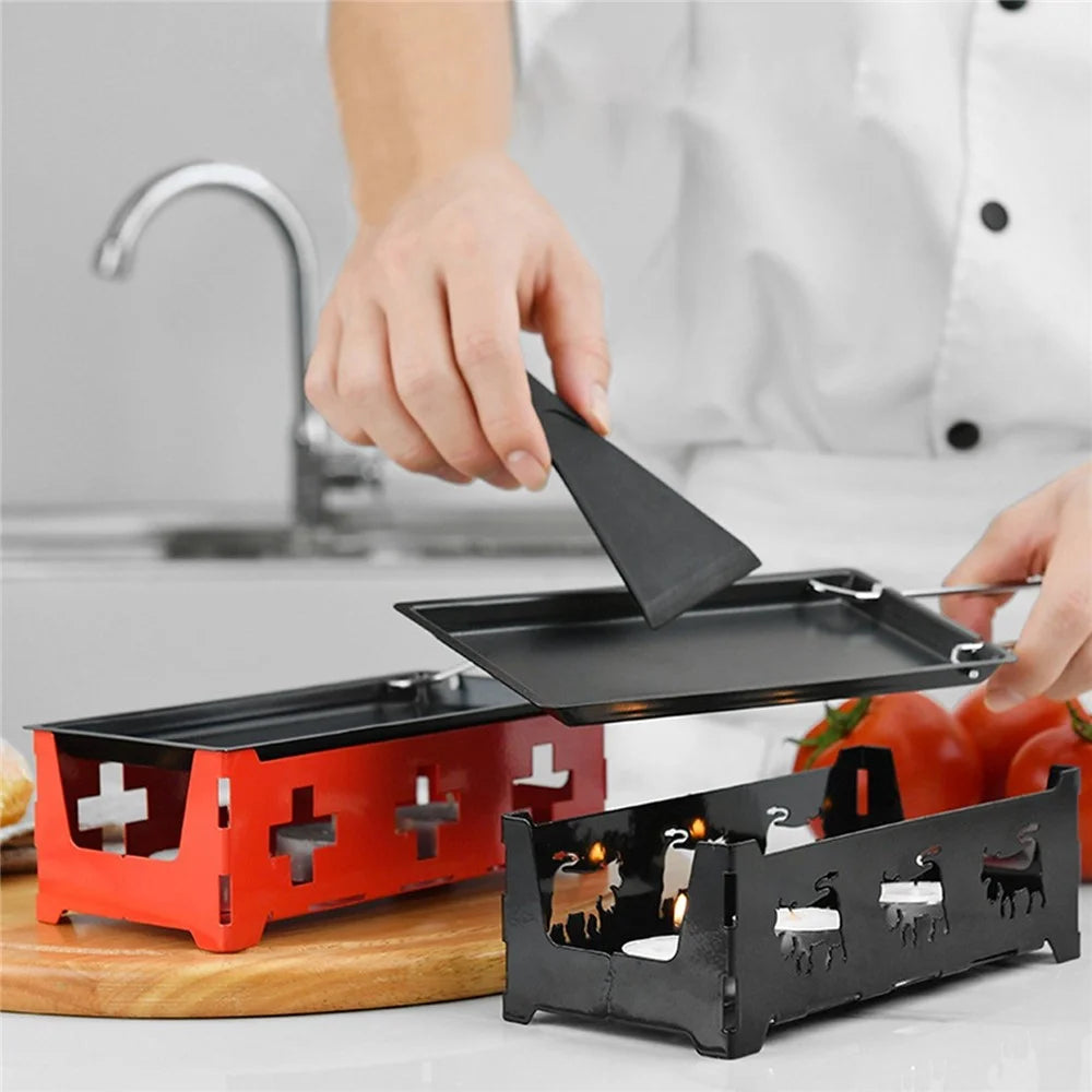 Non-Stick Raclette Grill Set Cheese Melter Pan with Spatula Kitchen Gadgets - Black - 3