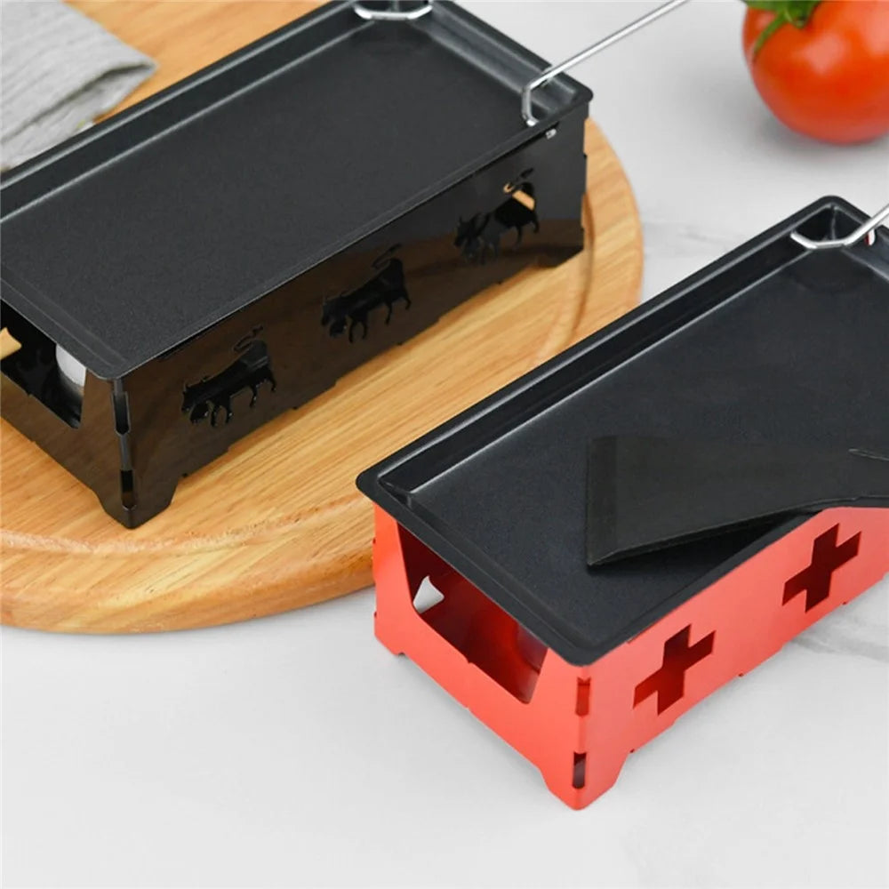 Non-Stick Raclette Grill Set Cheese Melter Pan with Spatula Kitchen Gadgets - Black - 7