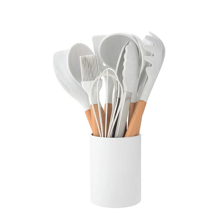 11PCS Silicone Cooking Utensil Set Non-stick Kitchen Utensils with Wooden Handle - 3
