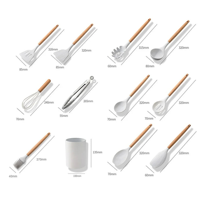 11PCS Silicone Cooking Utensil Set Non-stick Kitchen Utensils with Wooden Handle - 4