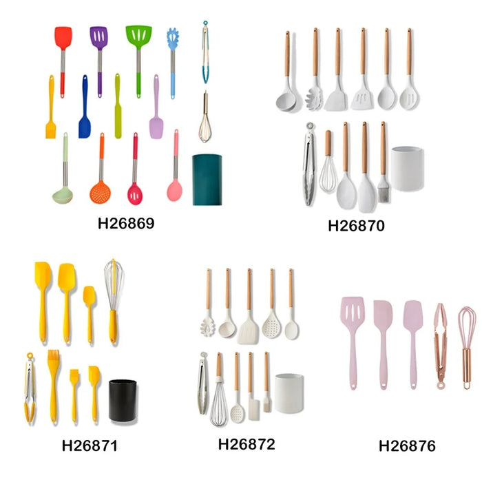 11PCS Silicone Cooking Utensil Set Non-stick Kitchen Utensils with Wooden Handle - 7