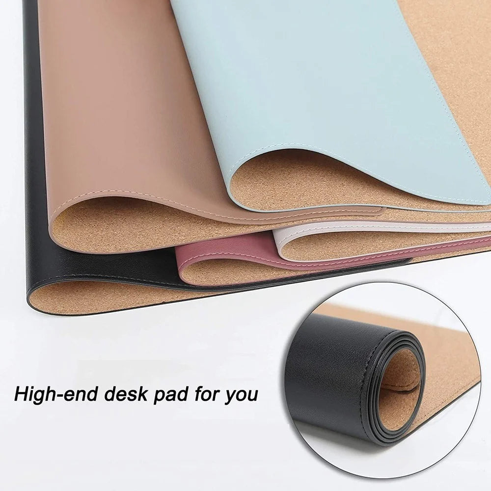 Double-Sided Mouse Pad Eco-friendly Cork PU Leather Desk Mat Waterproof Dustproof Mouse Mat - Black - 4