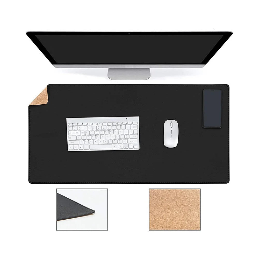 Double-Sided Mouse Pad Eco-friendly Cork PU Leather Desk Mat Waterproof Dustproof Mouse Mat - Black - 6