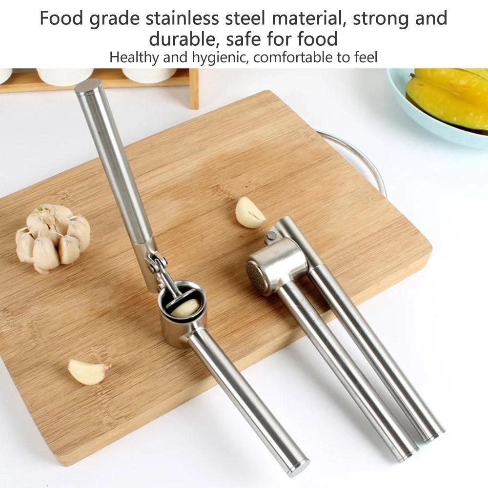 304 Stainless Steel Garlic Press Lengthened Garlic Squeezer Garlic Peeler Garlic Clamp Garlic Masher Household - Size: 186 x 70 x 50mm - 2