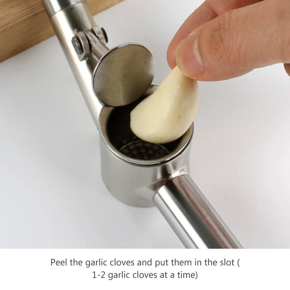 304 Stainless Steel Garlic Press Lengthened Garlic Squeezer Garlic Peeler Garlic Clamp Garlic Masher Household - Size: 186 x 70 x 50mm - 4