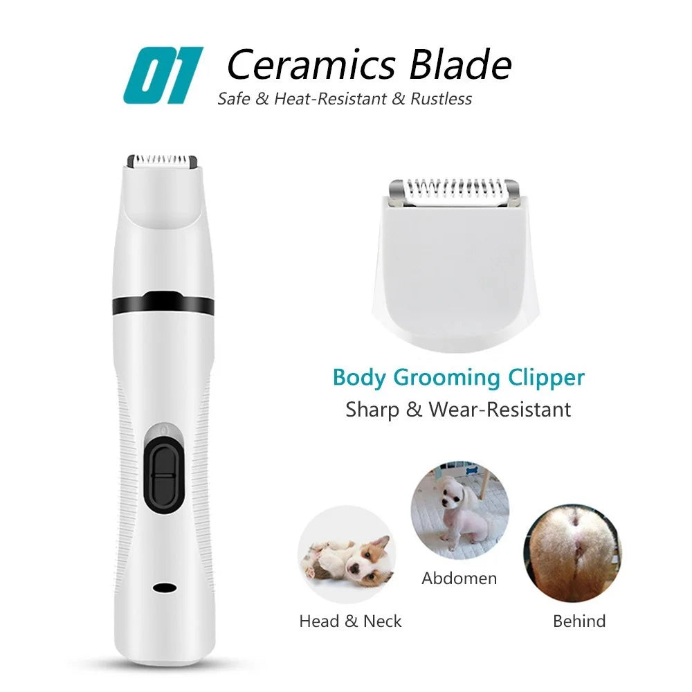 Pet Nail Grinder Multi-Functional Dog Cat Hair Trimmer 3 in 1 Electric USB Rechargeable Low Noise Grooming & Smoothing Tool - 2
