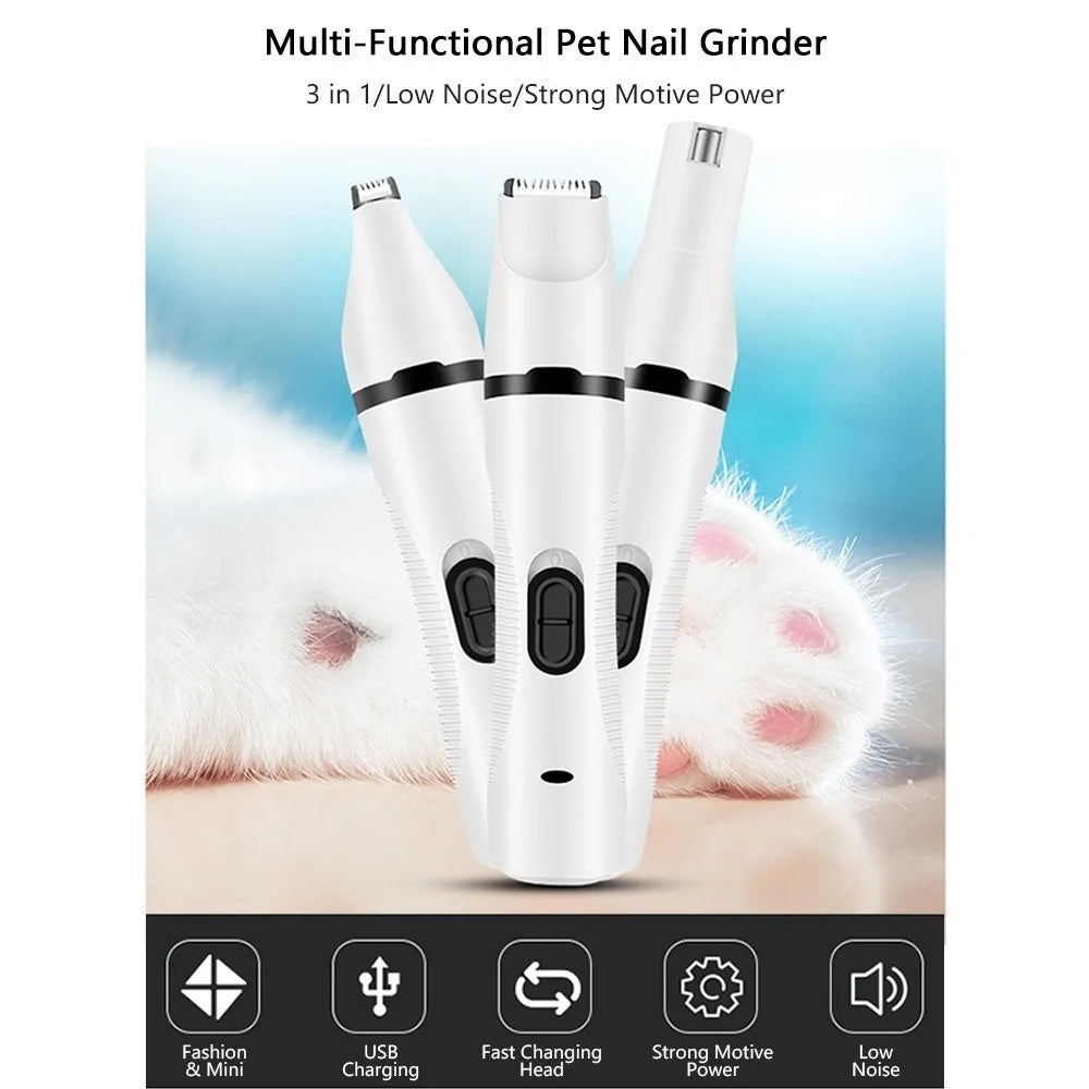Pet Nail Grinder Multi-Functional Dog Cat Hair Trimmer 3 in 1 Electric USB Rechargeable Low Noise Grooming & Smoothing Tool - 7