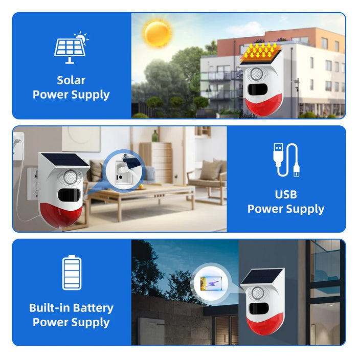 Solar Powered Wireless 433MHz Infrared Motion Sensor Detector Strobe Siren 120dB Alarm Waterproof PIR Sensor - Without Remote Control - 4