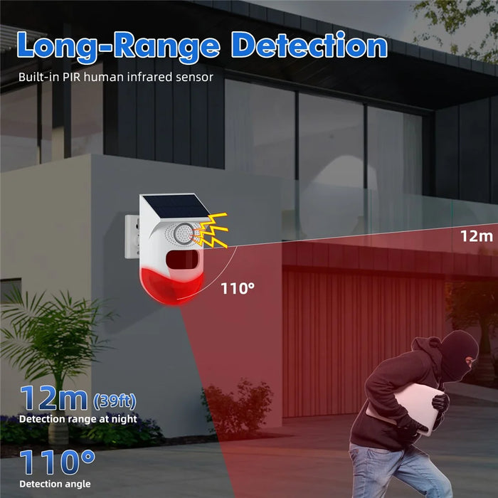 Solar Powered Wireless 433MHz Infrared Motion Sensor Detector Strobe Siren 120dB Alarm Waterproof PIR Sensor - Without Remote Control - 6