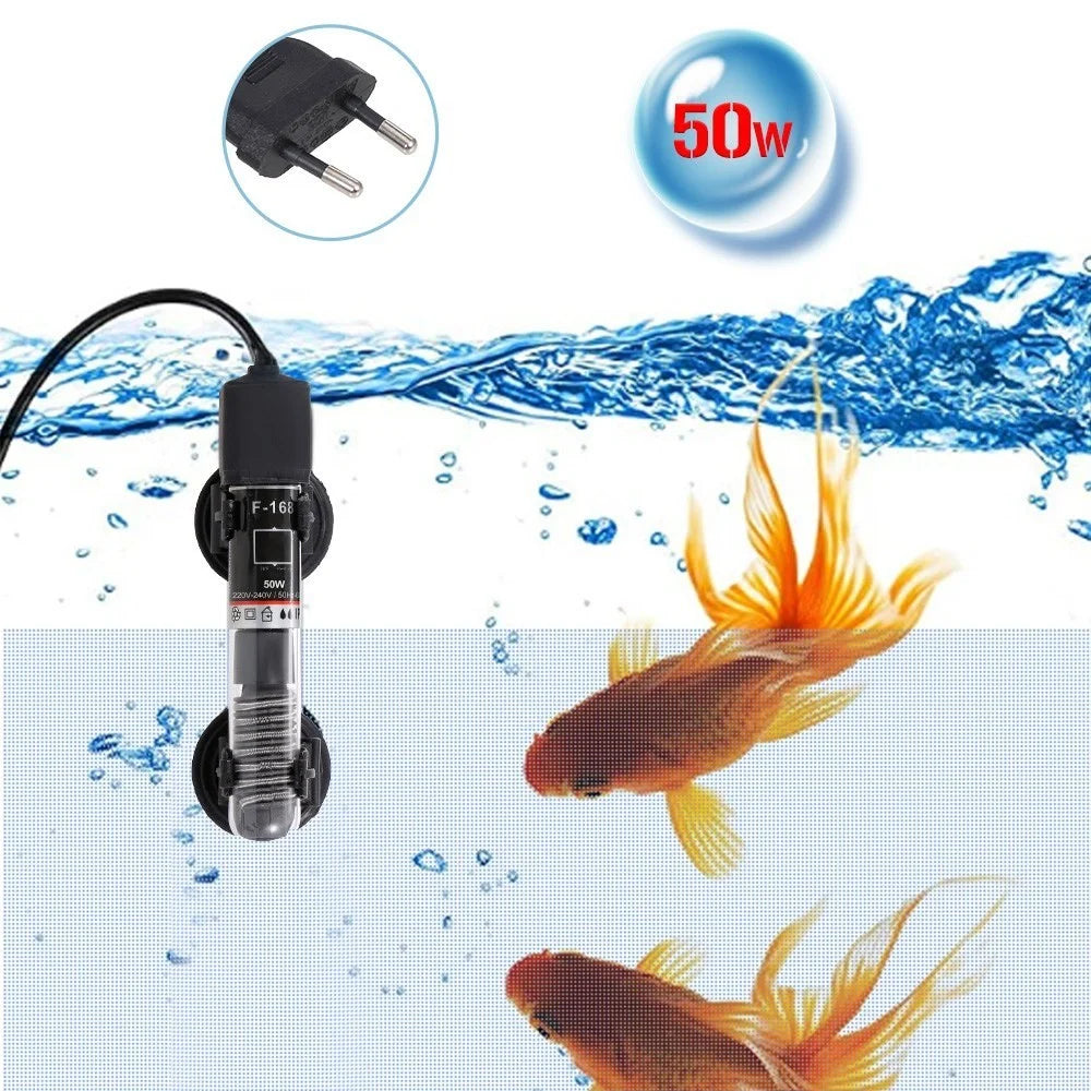Mini Aquarium Heater Submersible Auto Thermostat Heater Fish Tank Water Heater Quartz Tube with Suction Cups - EU Plug/50W - 1