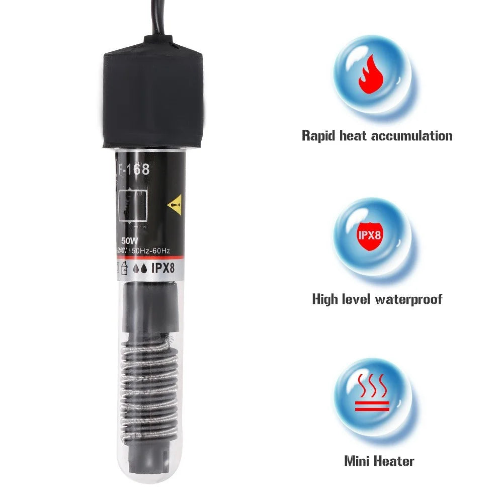 Mini Aquarium Heater Submersible Auto Thermostat Heater Fish Tank Water Heater Quartz Tube with Suction Cups - EU Plug/50W - 5