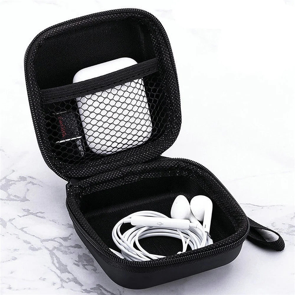 Portable Earbuds Case EVA+PU Waterproof Earphone Data Cable Storage Bag Travel Carrying Case - 5