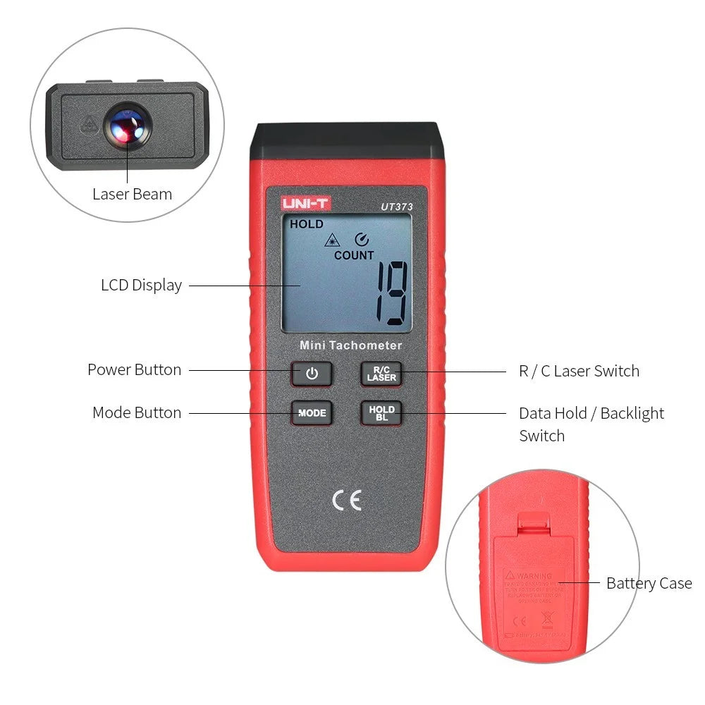 UNI-T UT373 Handheld LCD Digital Tachometer Speedometer Tach Meter Measuring Rang 0 ~ 99999 COUNT - 2