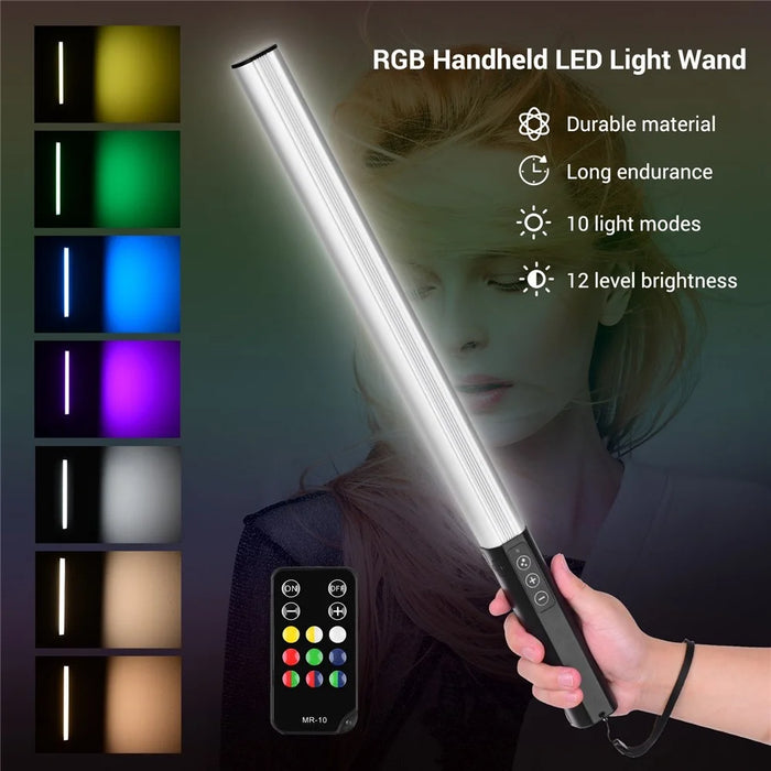 LIYADI RGB Handheld LED Light Wand Rechargeable Photography Light Stick 10 Lighting Modes 12 Brightness Levels 1000 Lumens 3200-5600K Color Temperature with Portable Bag Hanging Loop Remote Control - 2