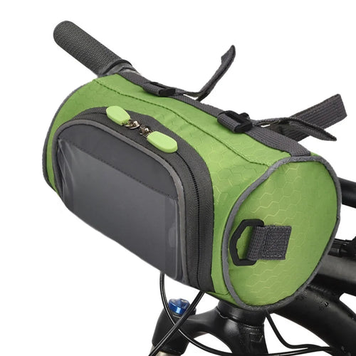 Bike Handlebar Bag Bike Bucket Bag with Touch Screen Waterproof Bicycle Front Storage Bag Large Capacity Cycling Front Pack - Green - 1