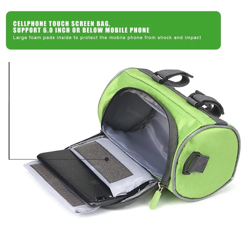 Bike Handlebar Bag Bike Bucket Bag with Touch Screen Waterproof Bicycle Front Storage Bag Large Capacity Cycling Front Pack - Green - 3