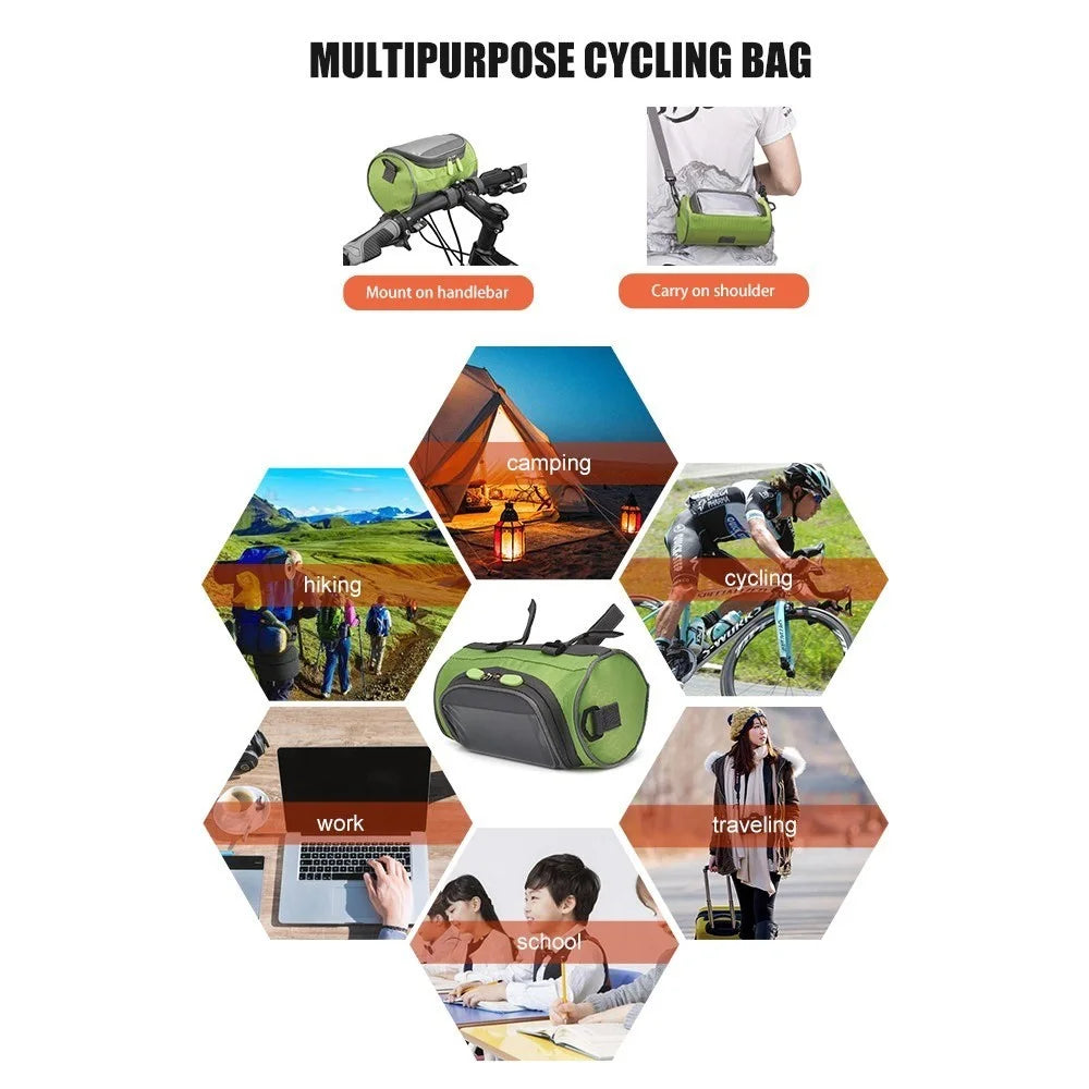 Bike Handlebar Bag Bike Bucket Bag with Touch Screen Waterproof Bicycle Front Storage Bag Large Capacity Cycling Front Pack - Green - 5