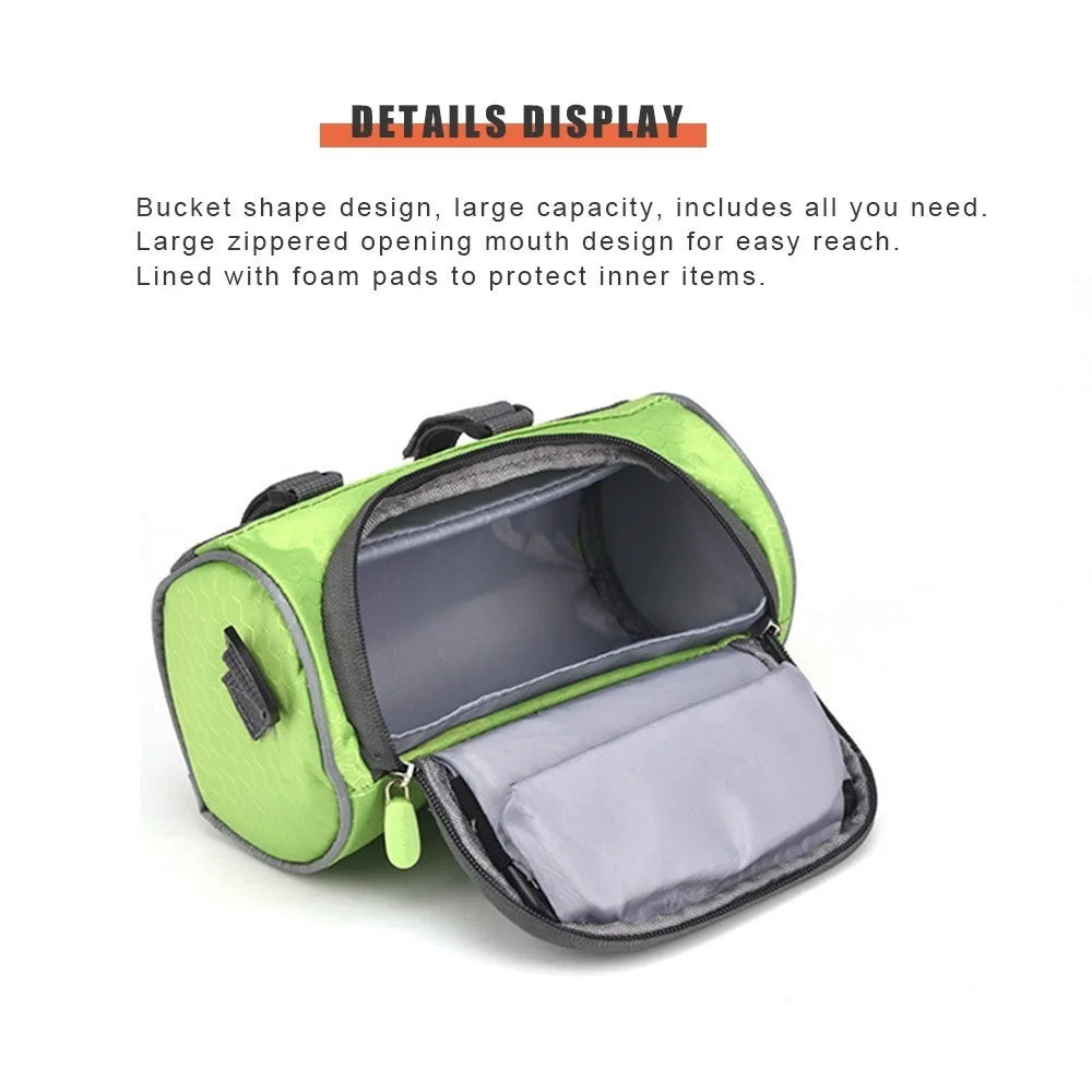 Bike Handlebar Bag Bike Bucket Bag with Touch Screen Waterproof Bicycle Front Storage Bag Large Capacity Cycling Front Pack - Green - 7