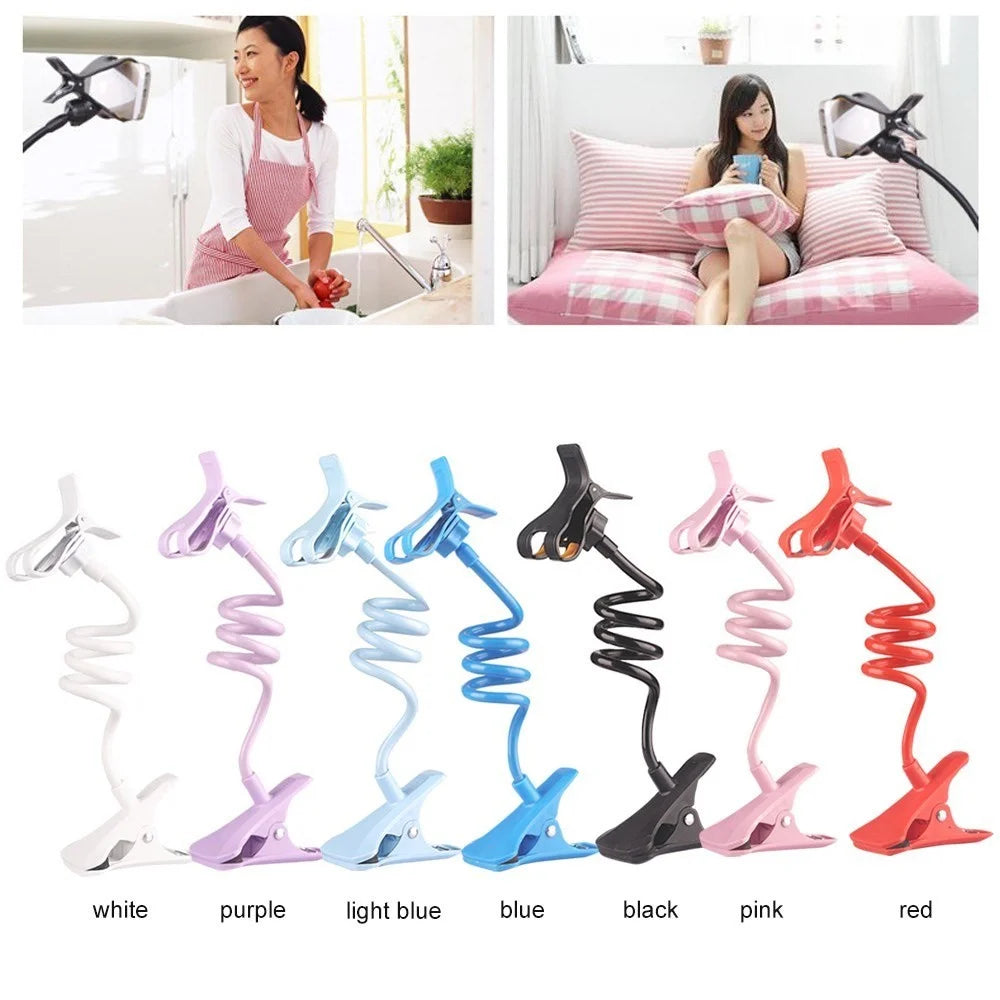 Lazy Phone Holder Cell Phones Clip Stand Handsfree Gooseneck Rotating Mount for Up to 6.3 Inches Devices - Black - 6