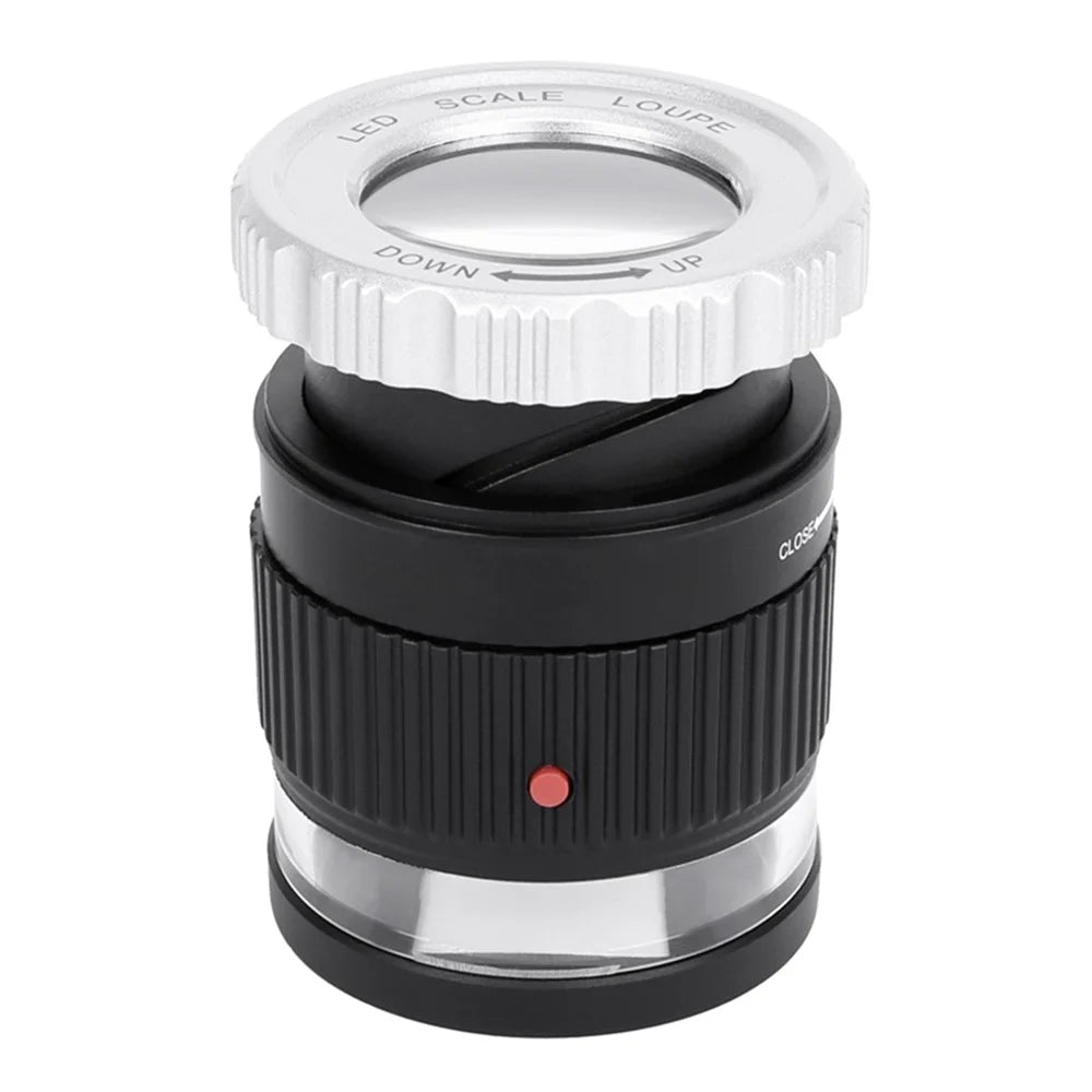 LED Scale Loupe 30X Adjustable Magnification Magnifier Metal Cylinder Type Mirror - Black - 1