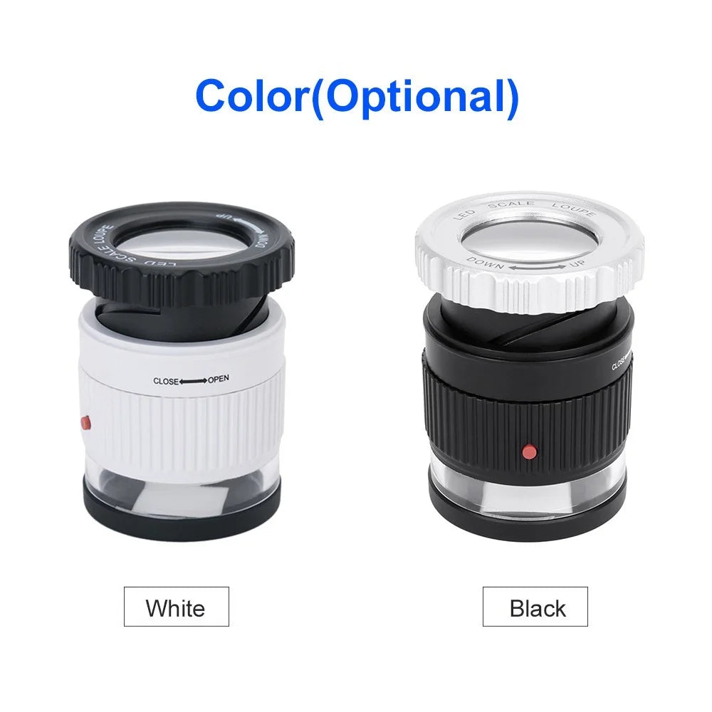LED Scale Loupe 30X Adjustable Magnification Magnifier Metal Cylinder Type Mirror - Black - 2