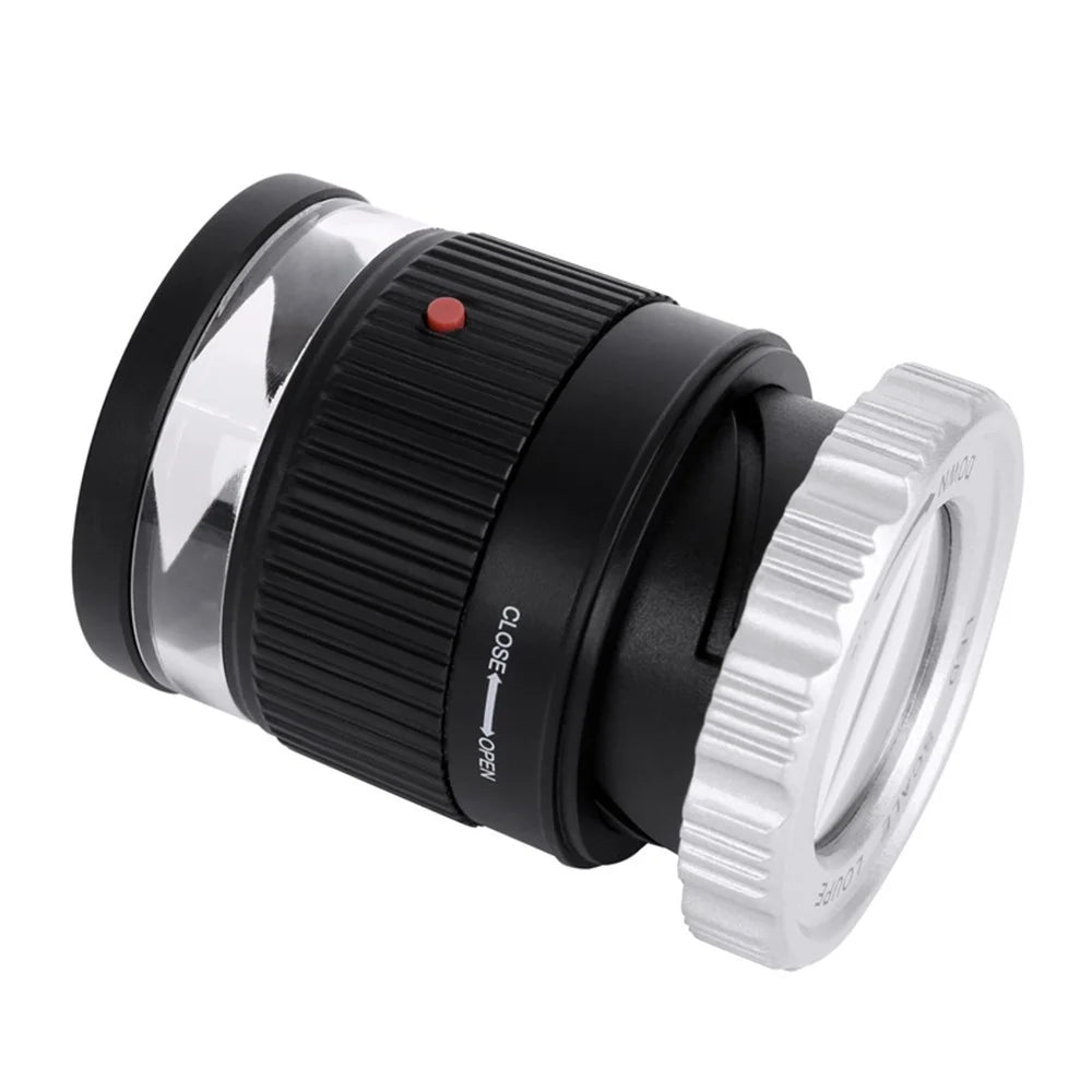LED Scale Loupe 30X Adjustable Magnification Magnifier Metal Cylinder Type Mirror - Black - 3