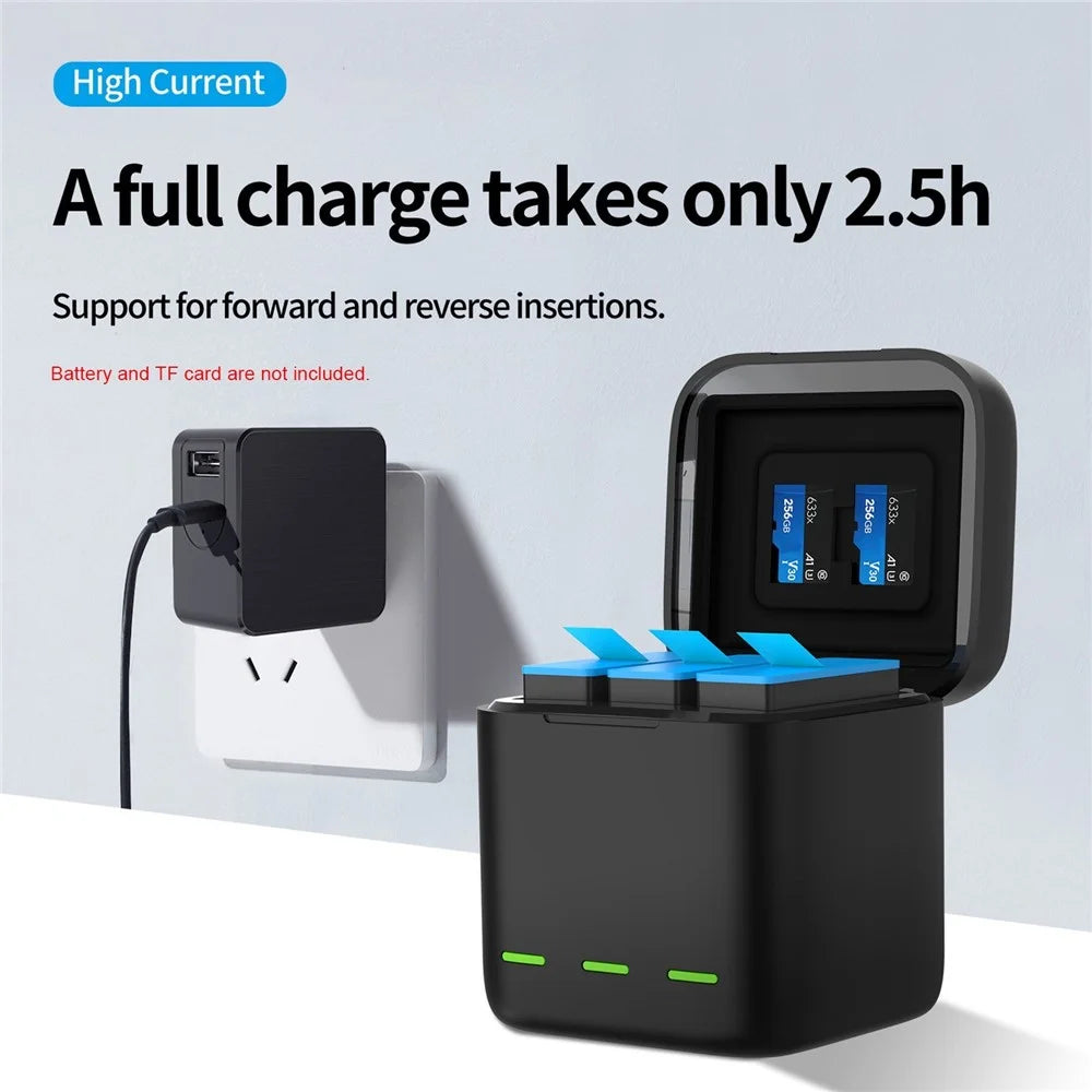 TELESIN GP-BCG-901 3-Channel USB Battery Quick Charger Batteries Storage Carrying Case - 3