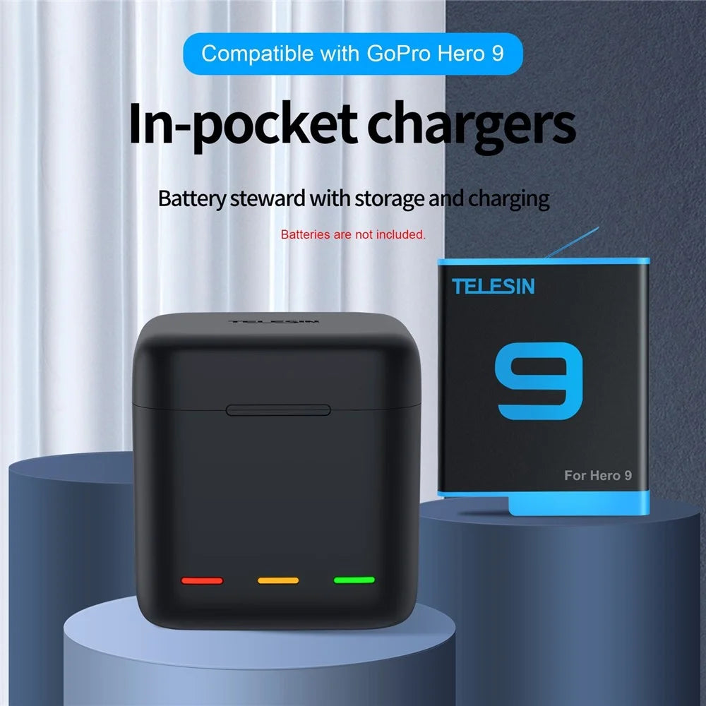 TELESIN GP-BCG-901 3-Channel USB Battery Quick Charger Batteries Storage Carrying Case - 6
