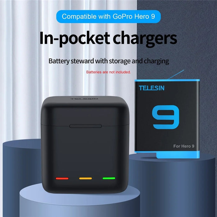 TELESIN GP-BCG-901 3-Channel USB Battery Quick Charger Batteries Storage Carrying Case - 6