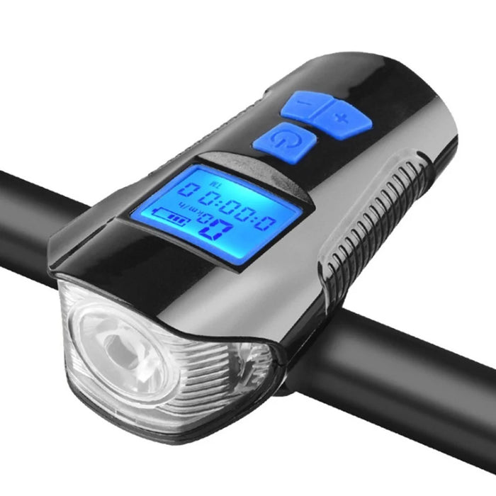 USB Rechargeable Bike Front Light Cycle Headlight with Bicycle LED Speedometer Odometer - Black - 3