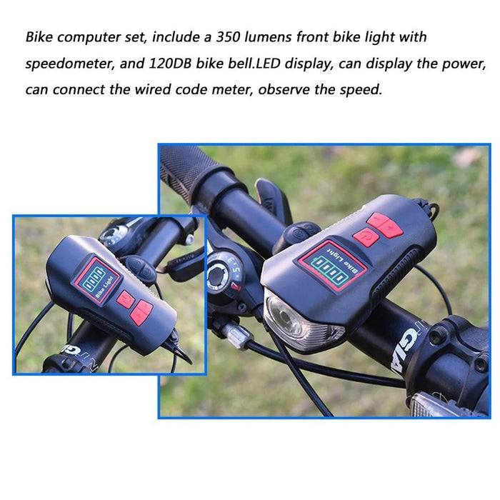 USB Rechargeable Bike Front Light Cycle Headlight with Bicycle LED Speedometer Odometer - Black - 5