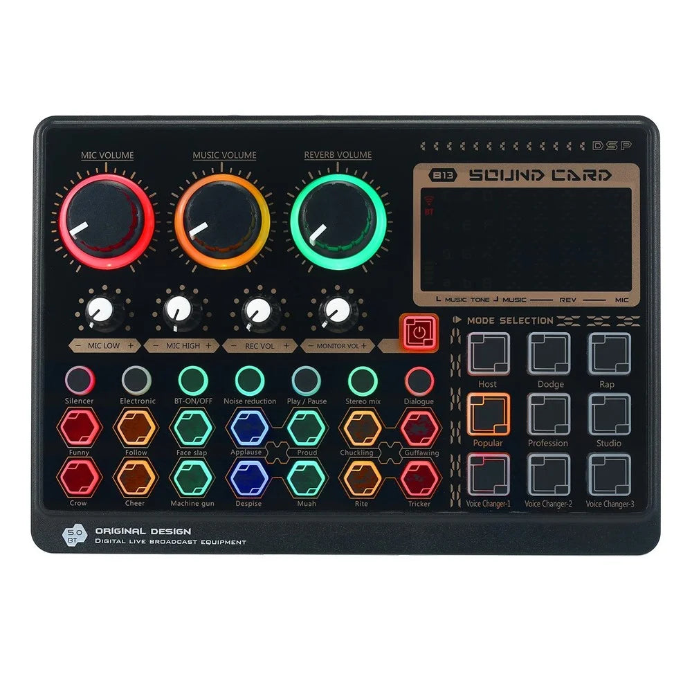 X6mini External Live Sound Card Mini Sound Mixer Board for Karaoke Singing Live Streaming Music Recording 7 Adjustable Buttons with 14 Special Effects BT Connection - Black - 1